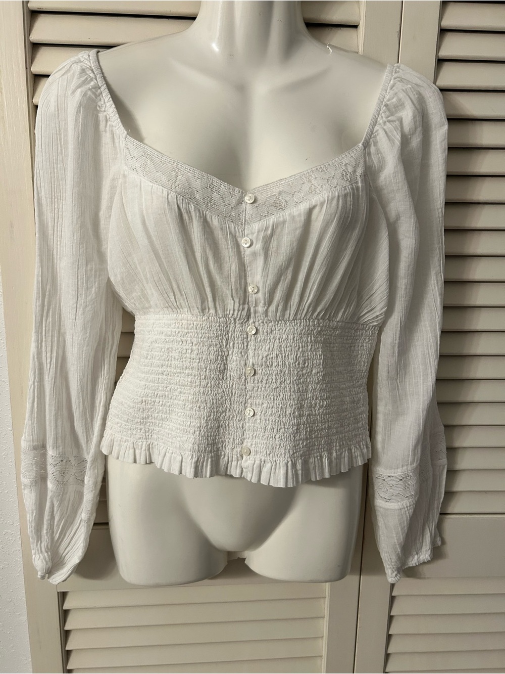 American Eagle Outfitters White Lace-Trim Square Neck Blouse - Picture 5 of 7